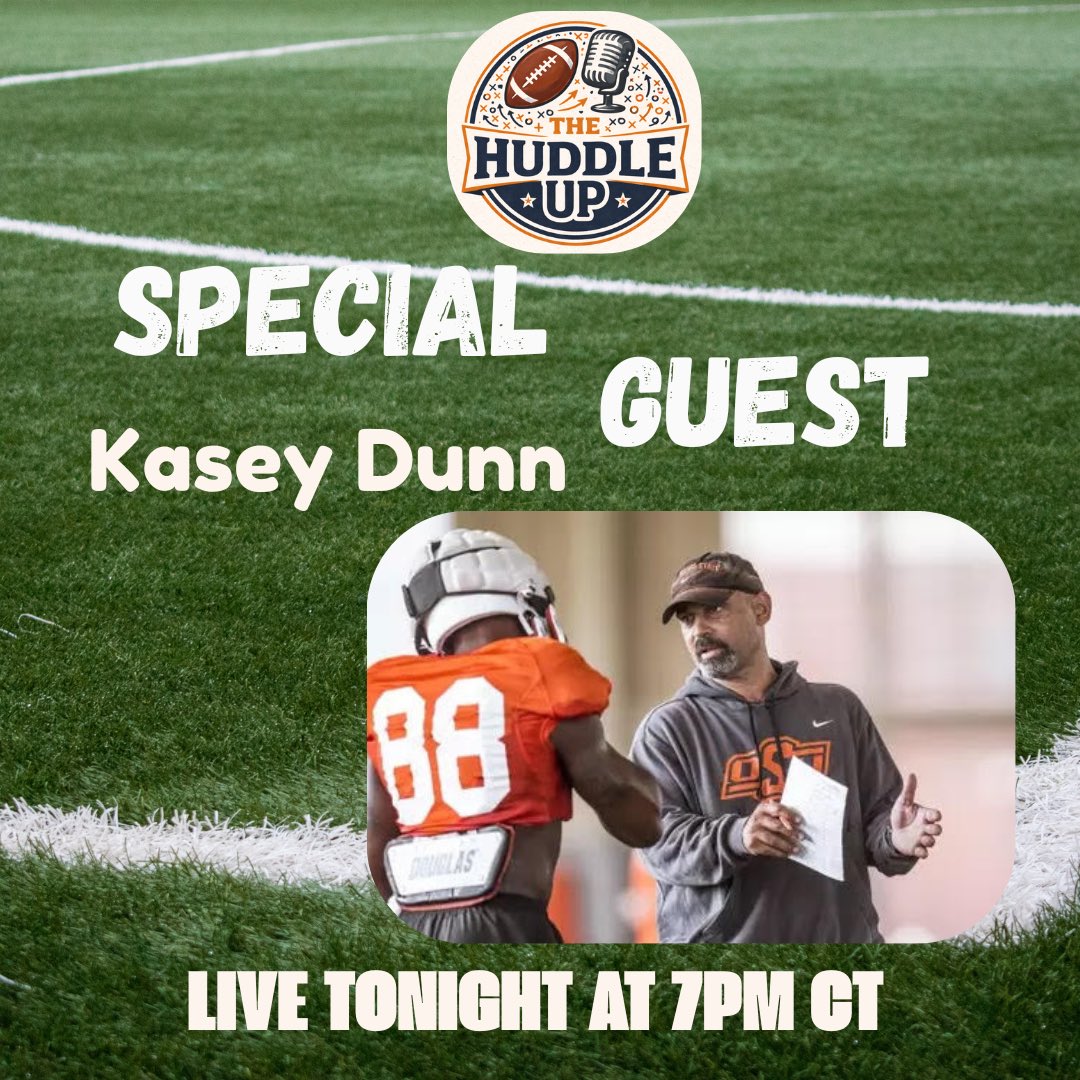 TheHuddleUpPd's tweet photo. We have a great episode for you tonight! 

Kasey Dunn joins the show to talk about coaching career, some NFL draft talk &amp; advice he would give young players &amp; some OKC Thunder talk!!

https://t.co/T8VnVC2XWR

Join us tonight at 7pm CT! https://t.co/DF0hHiyWF7