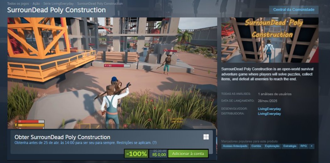 CanalDoEd_'s tweet image. 🔥 JOGO GRÁTIS na Steam! 🔥

SurrounDead Poly Construction está DE GRAÇA para resgate! 🧟‍♂️🏗️

👉 store.steampowered.com/app/4148570/Su…

🗓️ Resgate até: tempo limitado (garanta o quanto antes!)

📌 Depois de resgatar, fica na sua conta pra sempre

#Steam #PCGaming #FreeGame #JogosGratis