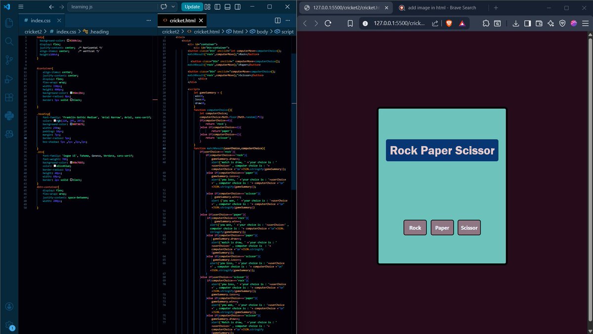 programmerArjun's tweet image. build another basic project : rock paper scissor game.
it is made with HTML CSS and JS .
#code #webdevelopment #hiteshchoudhary