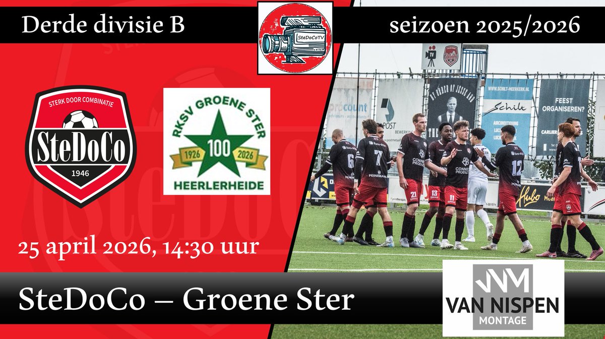 1Stedoco's tweet photo. VOORBESCHOUWING!

Zaterdag spelen we thuis tegen concurrent Groene Ster. 
De aftrap is om 14:30 uur. 🔴⚫️ #stegro 

https://t.co/JVwMmHUmE4 https://t.co/6E6c4hVx4s