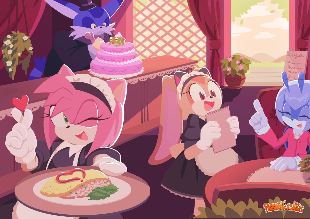 monstuwitos's tweet image. Team Rose created their maid cafe with a kitten theme.
I think having a big cat in the kitchen is enough, don't you think?

#sonicthehedgehog #amyrose #sega