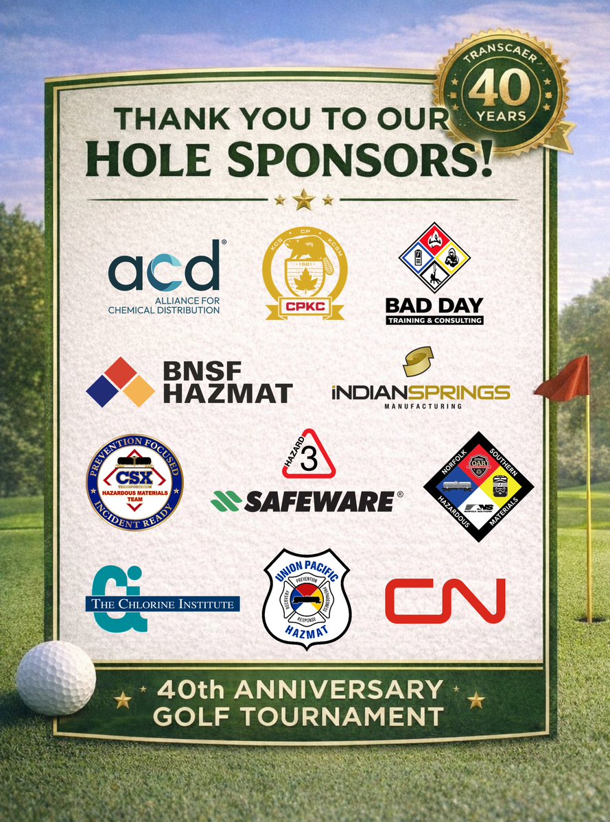 TRANSCAER's tweet image. ⛳ Thank you to our Golf Tournament Hole Sponsors for supporting 40 Years of TRANSCAER!

We are grateful for your continued commitment to advancing safety, collaboration, and education across the industry.

#40YEARS #EmergencyResponse #HazmatSafety #ThankYouSponsors