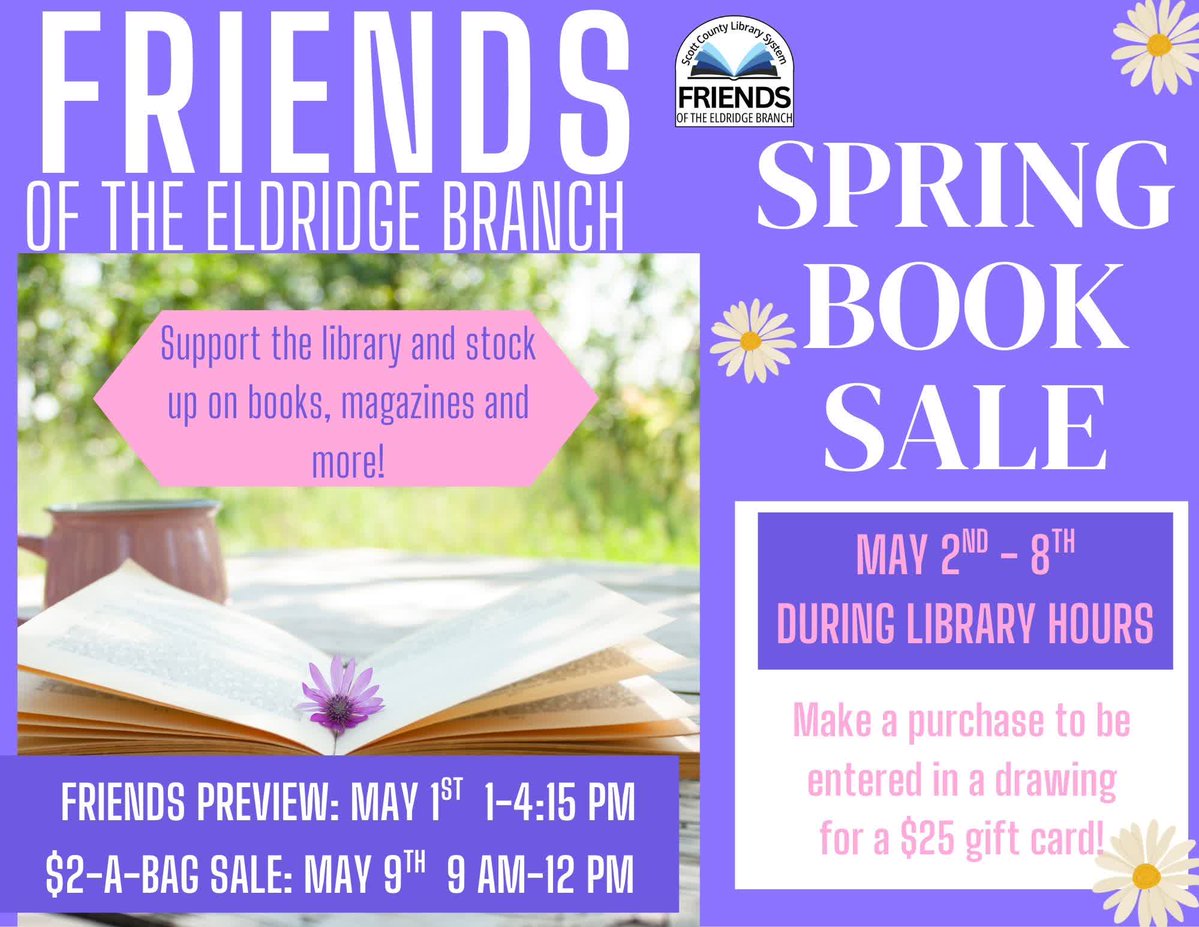 📅 Mark your calendars! The Eldridge SPRING BOOK SALE is just around the corner! From May 2-9, swing by during library hours to snag some fantastic reads. 📖✨