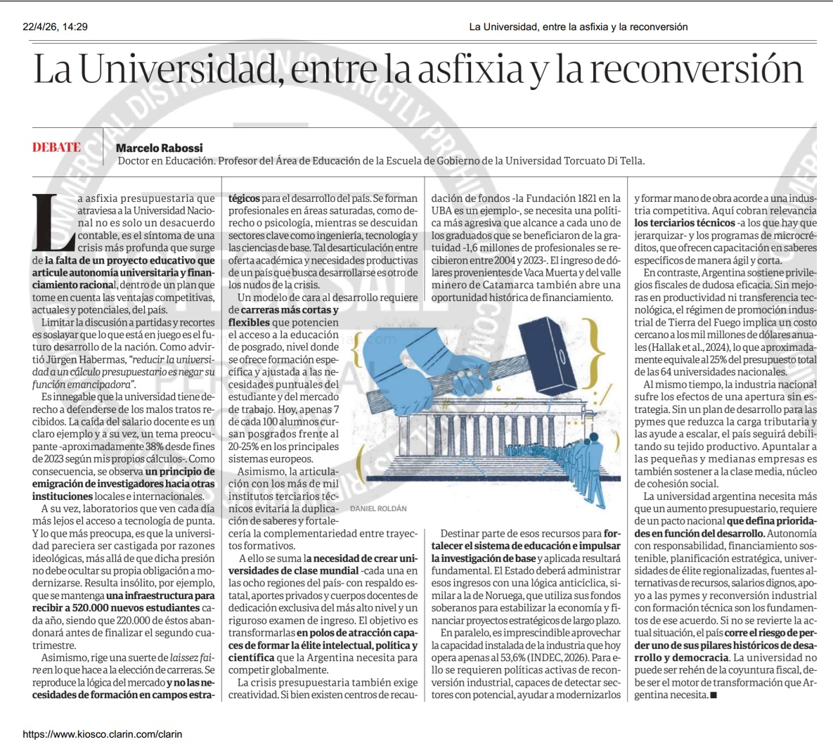 Mi opinión en Clarín sobre al ahogamiento presupuestario que sufren las universidades nacionales y la necesidad de repensar el modelo de educación superior y el mundo productivo. Gracias <a href="/juancahallak/">Juan Carlos Hallak</a> por tu detalle en la cita clarin.com/opinion/univer…