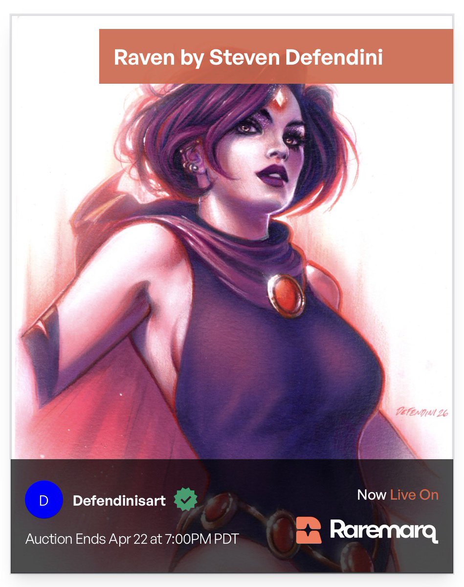 raremarq's tweet image. This stunning 9×12 Raven original by the talented @stevendefendini, crafted with markers and acrylic on watercolor paper, ends today!

raremarq.com/auctions/raven…

#raremarq #stevendefendini #raven #teentitans #originalart