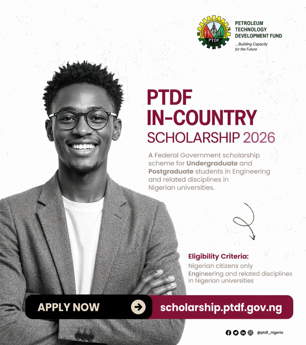 HOW TO APPLY FOR THE PTDF IN-COUNTRY SCHOLARSHIP 2026 FOR UNDERGRADUATES AND POSTGRADUATES

Step 1: Create an Account
A confirmation email will be sent to activate your account after registering on the official portal, scholarship.ptdf.gov.ng

Step 2: Log In
Access your dashboard