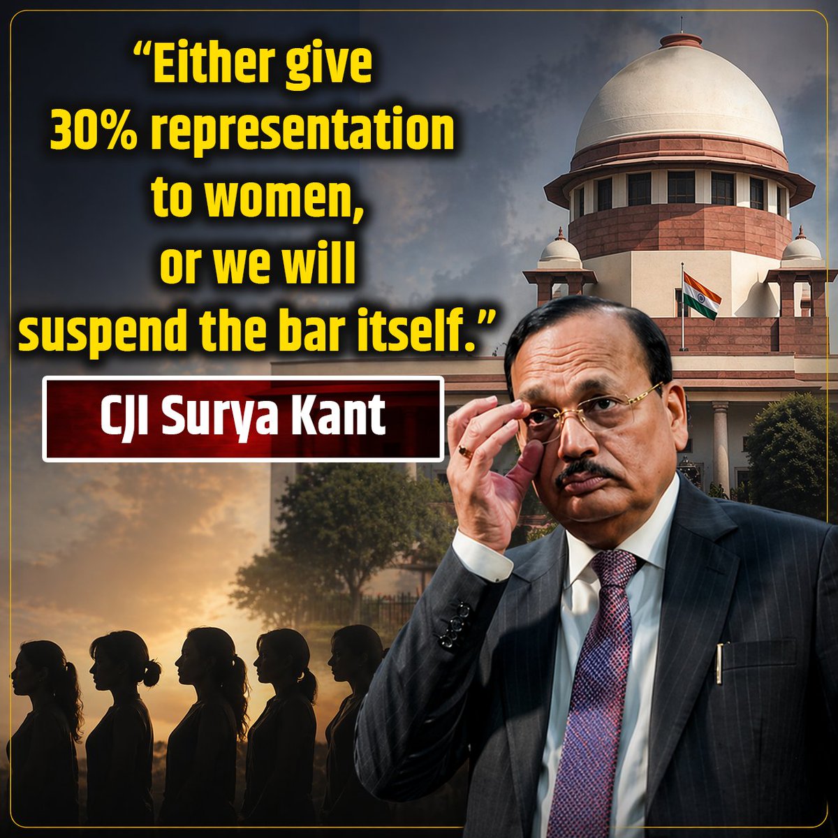 ashishKB76's tweet image. “Either give 30% representation to women, or we will suspend the bar itself.”
— CJI Surya Kant

#cjisuryakant #supremecourtofindia #legalnews #indianlaw #womenlaywers #womenimpowerment✊