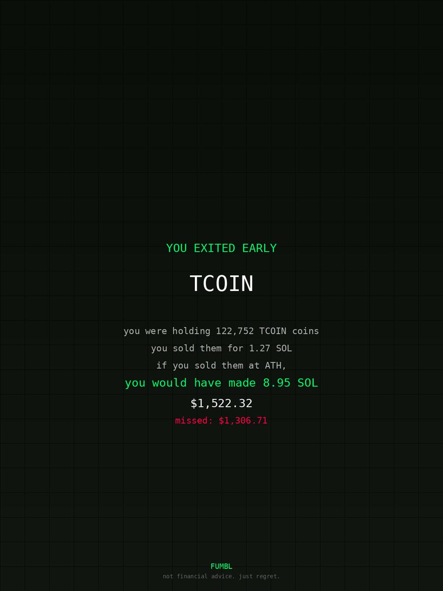 sorinacarolina's tweet image. Peeped fumbledbags.com only to see I didn't cash out on $TCOIN 
coulda been up 

CgcT7J2CkZamJAycuD4x7GCG1MeF4um5pPizmNogpump 
#metamask
#help