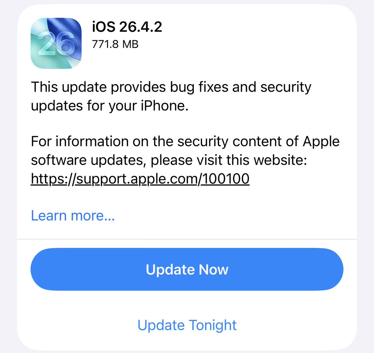 theapplehub's tweet image. Apple has released iOS 26.4.2 🚨