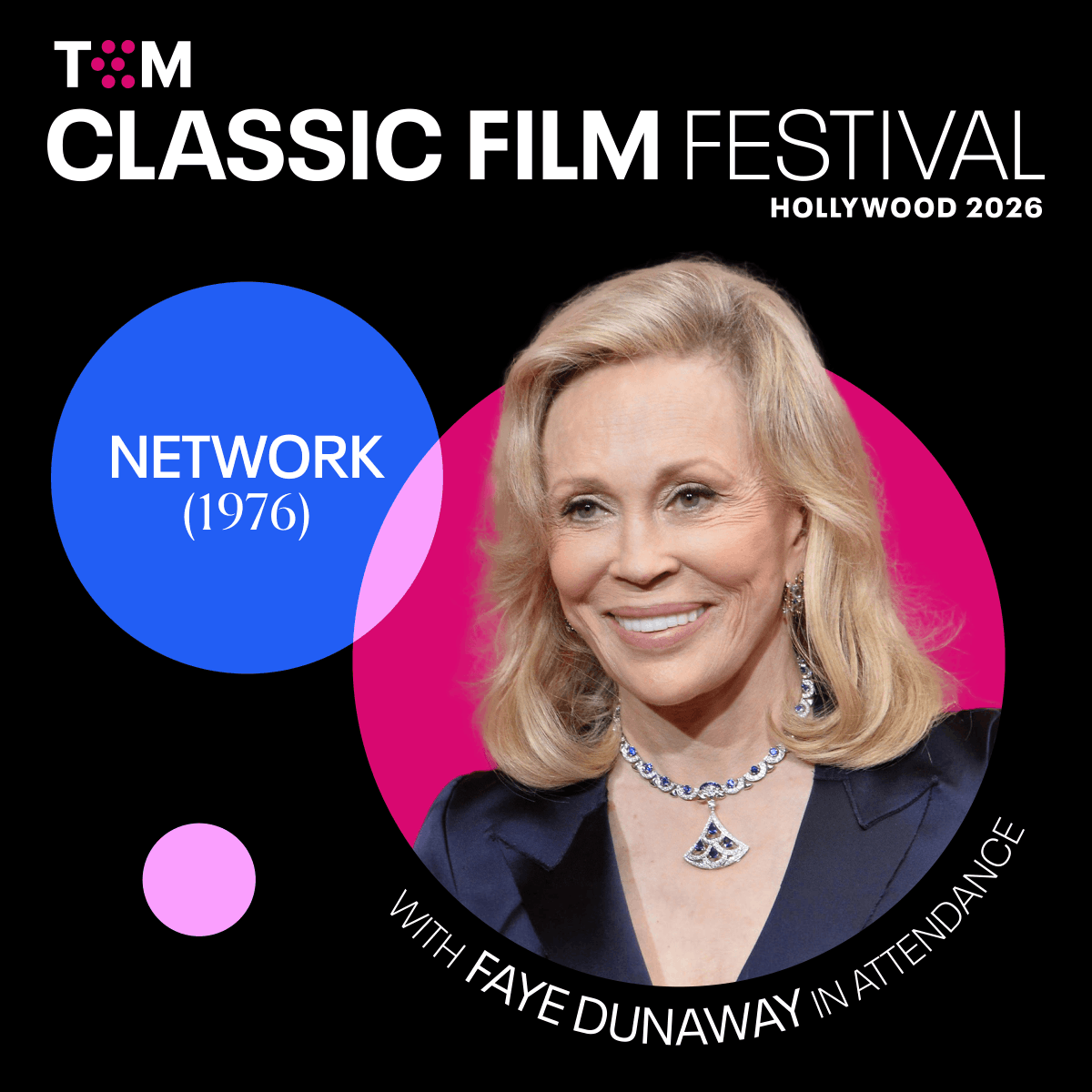 #TCMFF News!

Oscar-winning actress Faye Dunaway will join us to introduce our world premiere restoration and 50th anniversary presentation of NETWORK ('76) as our official closing night film.

For the full schedule of films and updates, click here: filmfestival.tcm.com/programs/speci…