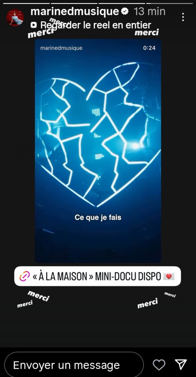 fabien_fichaux's tweet photo. Marine (dans sa story Insta repostant son reel https://t.co/Tmd0I153t5) vous remercie 7 fois et son mini-docu est disponible 💟 : https://t.co/mMOWqMbUgk #Marine #ALaMaison https://t.co/yvK1zvuCnZ