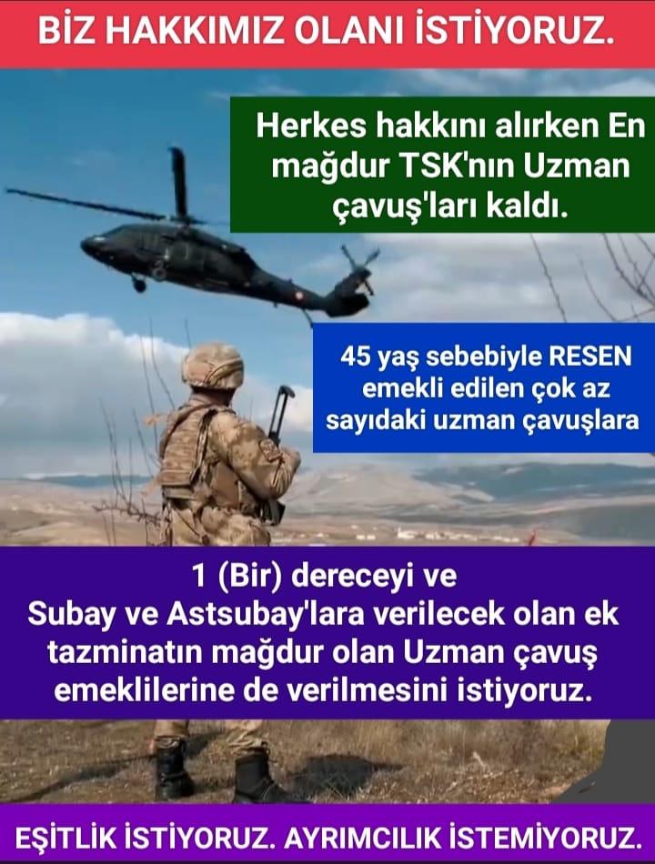<a href="/alitilkici38/">Ali Tilkici 🇹🇷</a> <a href="/Ozan050/">VATAN-1</a> #Tazminat ve düşük derece'li emekli #Uzmançavuş'lara  seyyanen 1 derece verilmeli.
<a href="/tcbestepe/">T.C. Cumhurbaşkanlığı</a> 
<a href="/RTErdogan/">Recep Tayyip Erdoğan</a> 
<a href="/tcsavunma/">T.C. Millî Savunma Bakanlığı</a> 
<a href="/aerdemcantimur/">Abdullah Erdem Cantimur</a>
#TSK
#MSB
#MilliSavunmaBakanlığı
<a href="/heybetmusa/">Musa HEYBET</a>
<a href="/SuayAlpay/">Şuay Alpay🇹🇷</a>
<a href="/hulusiakarmedya/">Hulusi AKAR</a>
<a href="/TSKGnkur/">TSK</a>
<a href="/mehmetucum/">Mehmet Uçum</a>
<a href="/Akparti/">AK Parti</a> 
<a href="/memetsimsek/">Mehmet Simsek</a>
<a href="/valisalihayhan/">Salih AYHAN</a> 
<a href="/iletisim/">T.C. İletişim Başkanlığı</a>