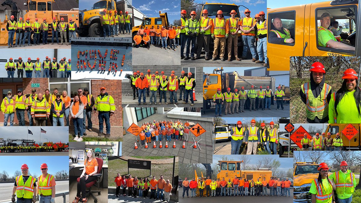 GO ORANGE DAY - From Buffalo to Long Island, these photos show NYSDOT employees across NYS wearing orange in solidarity with the men and women who work on our roads every day - rain or shine, day or night.

Slow down • Move over • Stay alert
#GoOrangeDay