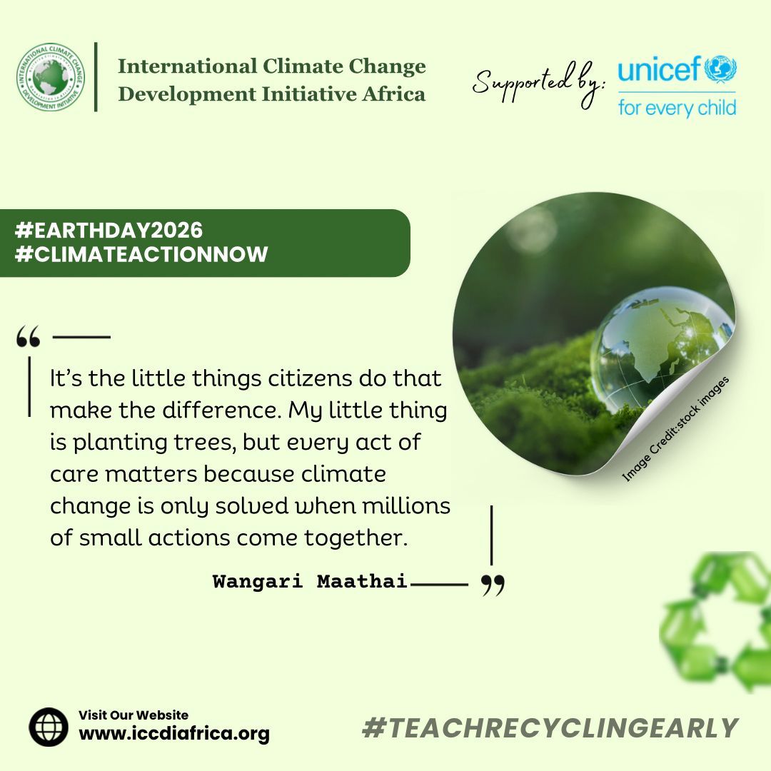 ClimateWed's tweet image. It’s the little things citizens do that make the difference. My little thing is planting trees, but every act of care matters because climate change is only solved when millions of small actions come together. — Wangari Maathai

#EarthDay2026 #ClimateActionNow