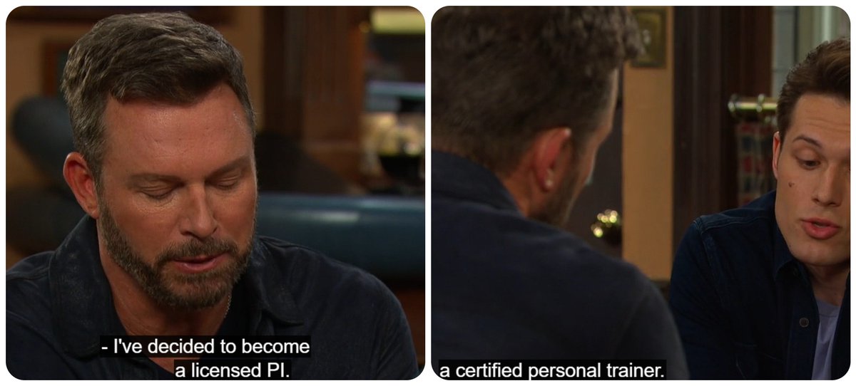 SloanRush3's tweet image. As the twangy instrumental music plays loudly Tate tells Brady he wants to become a certified personal trainer. Brady then tells Tate that he is becoming a licensed PI. #Days