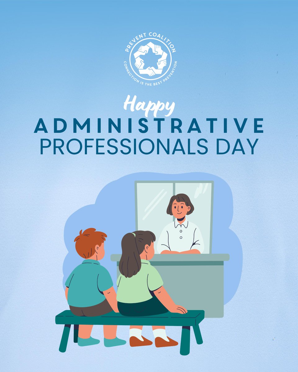 PreventCC112's tweet photo. Happy Administrative Professionals Day! 💙 Today, we recognize the office professionals who help schools and organizations run smoothly every day. Their care, consistency, and behind-the-scenes work help create welcoming, supportive environments for youth, families and staff. https://t.co/oIBc3sgxQi