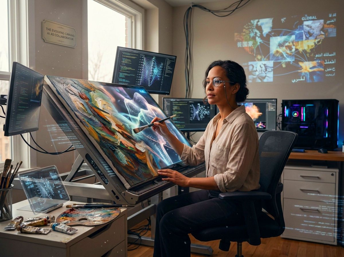 RaphaelFund2023's tweet image. The studio has changed—and so has the meaning of creation. What once began with the scent of #oilpaint now starts with a spark of code, a whisper of algorithms, a dialogue between human imagination and #AI  wp.me/pbocGs-tk