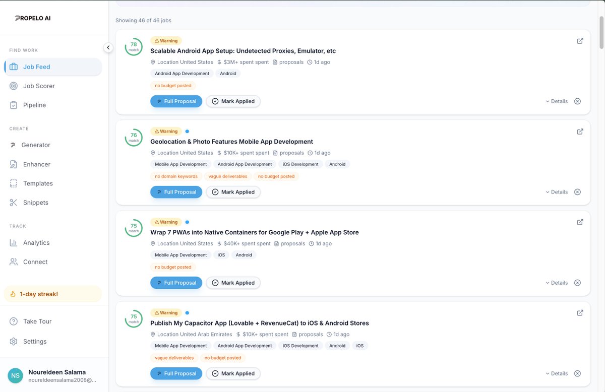 PropeloAI's tweet image. Hot take: Applying to more jobs isn't the answer. 

The top Upwork freelancers apply to FEWER jobs, and win a way higher percentage.
Because they only apply to strong matches. 

Propelo tells you which ones those are. aipropelo.com

#AI #Upwork  #Freelance #PropeloAI