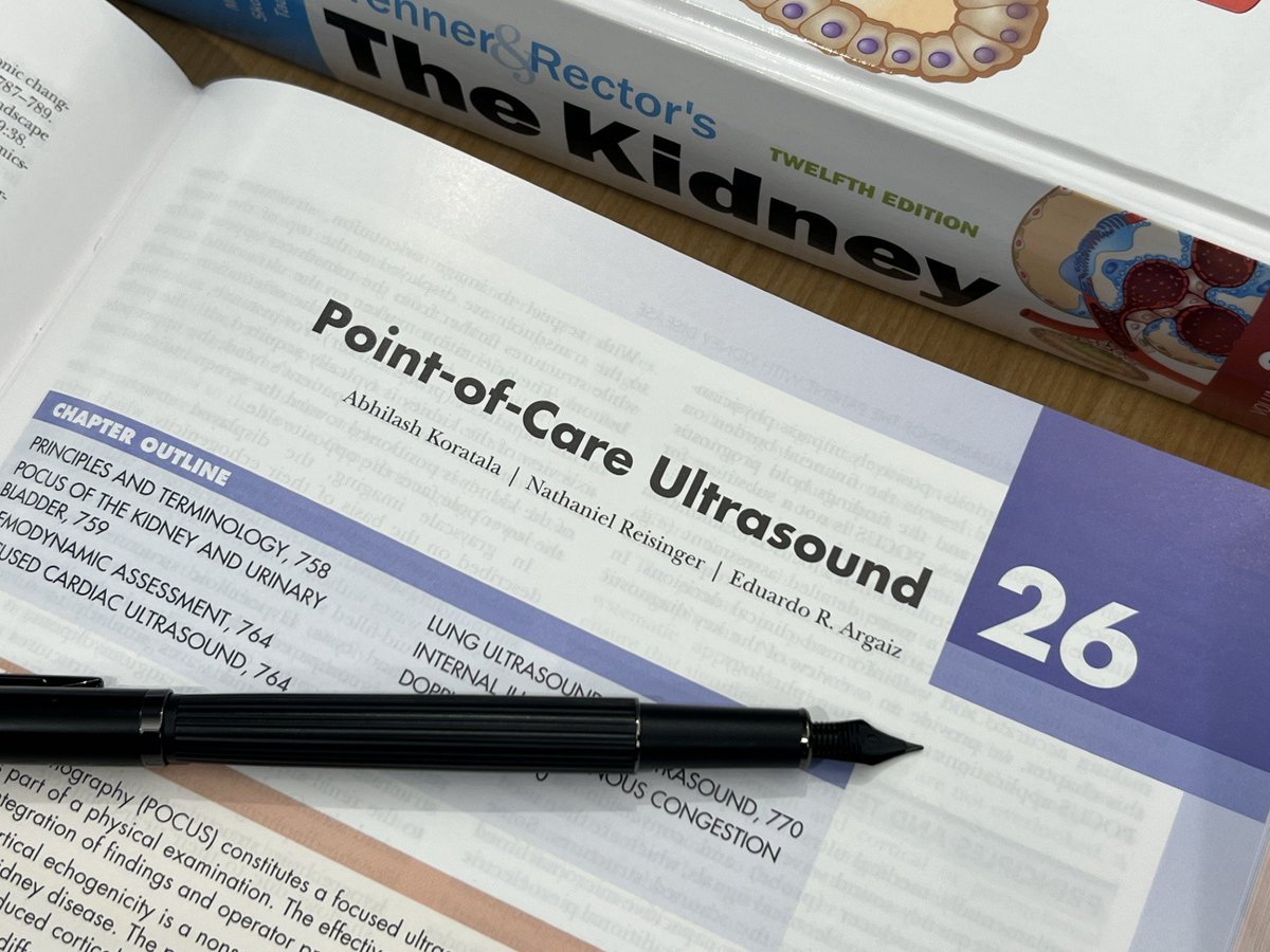 NephroP's tweet image. A milestone moment for #Nephrology‼️
For the first time, a multi-organ #POCUS chapter finds its place in Brenner &amp;amp; Rector’s "The Kidney", the book many of us grew up calling the bible of nephrology.
Truly special to be part of this moment with @ArgaizR and @nephrothaniel.