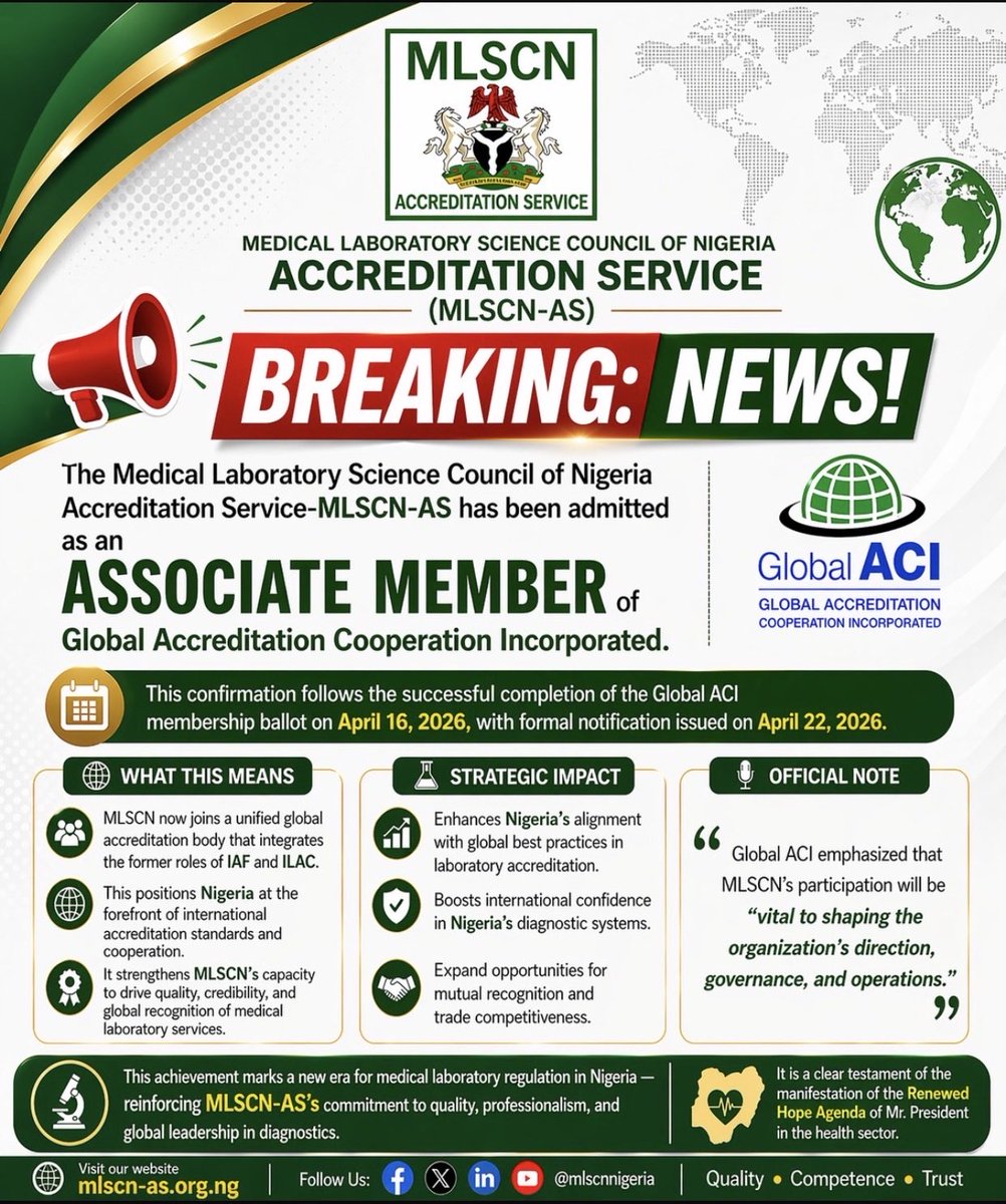 MedLabNigeria's tweet image. #Accreditation #mlscn #medlabnigeria
