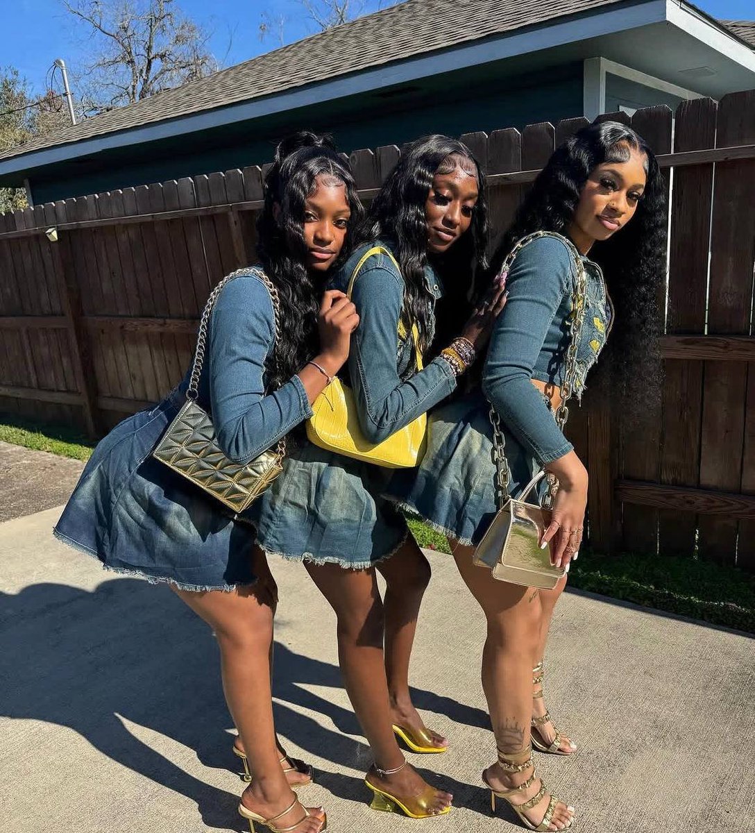 sergeantLadavis's tweet image. When the group chat said ‘match’ and we ALL showed up looking like this 😮‍💨 Denim on denim with the golden glow-up! Real ones know the assignment was completed with excellence 💅🏾 Tag your besties who need to recreate this ASAP! 👀 

 #DenimOnDenim #SquadGoals #MatchingOutfits
