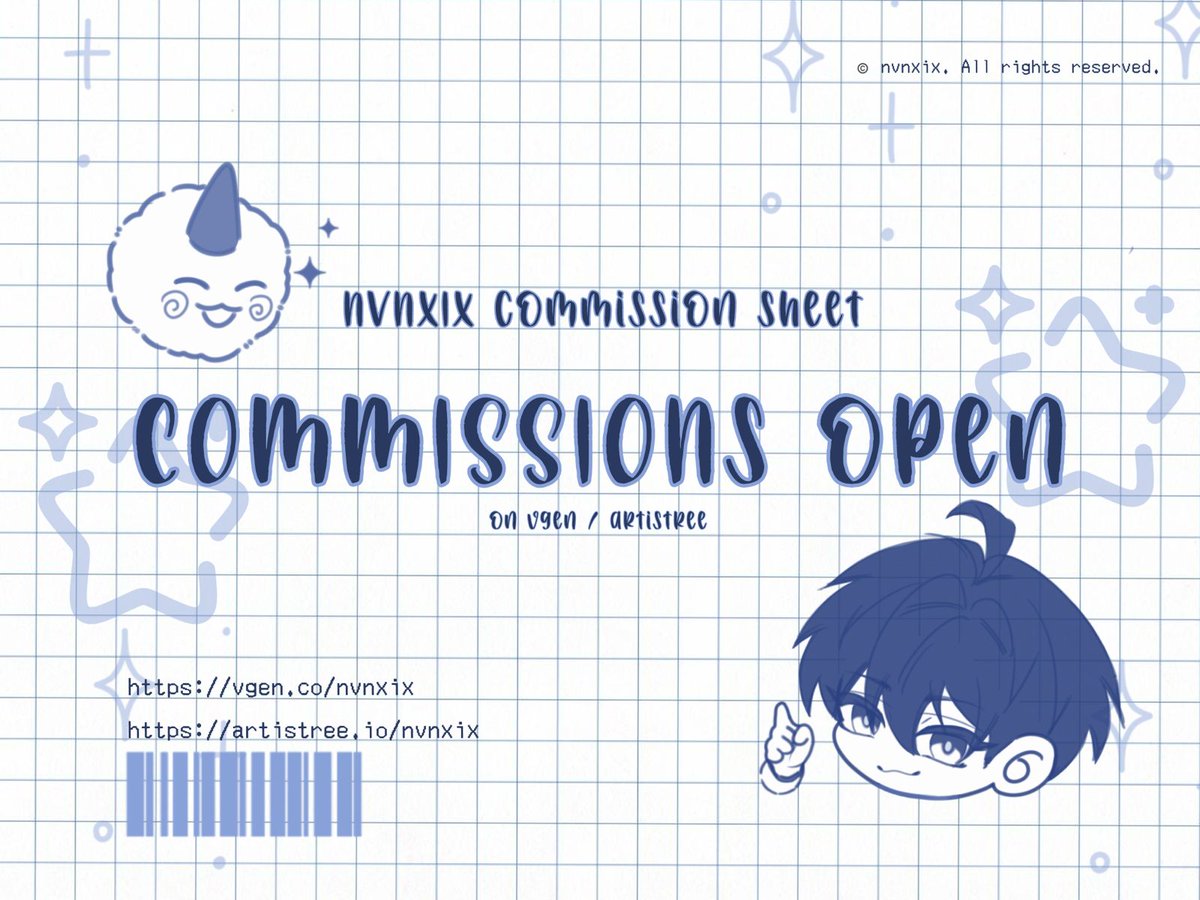 nvnxix's tweet photo. ✦OPEN COMMISSION✦
Comms open for character Illustrations ▪︎ Chibi YCH sheet 

VGen: https://t.co/E4E0IRar6d
Artistree: https://t.co/6o2pfHgHzS
Carrd: https://t.co/sV6O5jIsiP

DM me if you have questions~
 ᡣ𐭩 &amp; ⤷⤵ are appreciated
#commissionsopen #VGen #vgencomm #artistree https://t.co/Rpe2CCRURm
