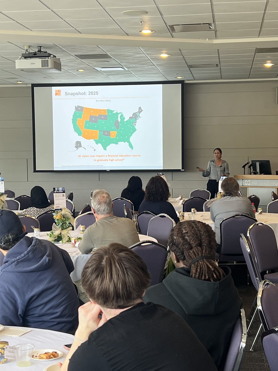 NEFE_ORG's tweet image. We are in Palatine, Illinois today, presenting at @HarperCollege's Money Matters: #FinancialLiteracy Summit. The interactive event included a keynote from Beth Bean, Ph.D. (@bbean4242) on #FinEd #Research and a breakout session on the #PersonalFinanceEcosystem from Mary Hoch.