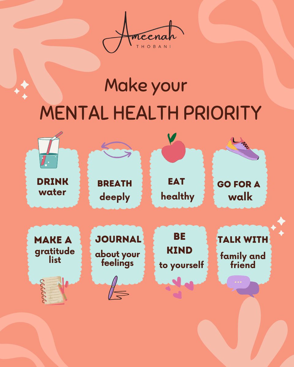 ameenahthobani's tweet image. Better mental health starts with small habits.

Drink. Breathe. Move. Talk. Reflect.

Simple things. Real impact.

#MentalHealth #SelfCare #Habits #Wellbeing #Growth
