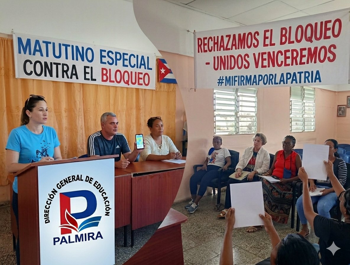 Matutino Especial desde la sede del Palacio de Pioneros Máximo Gómez Báez en #PalmiraSeTransforma hoy en defensa de la paz y la soberanía de nuestra Patria, el compromiso del 100 por ciento de los trabajadores dejan  #MiFirmaPorLaPatria #Edusur #DMEPalmira #CubaEstáFirme