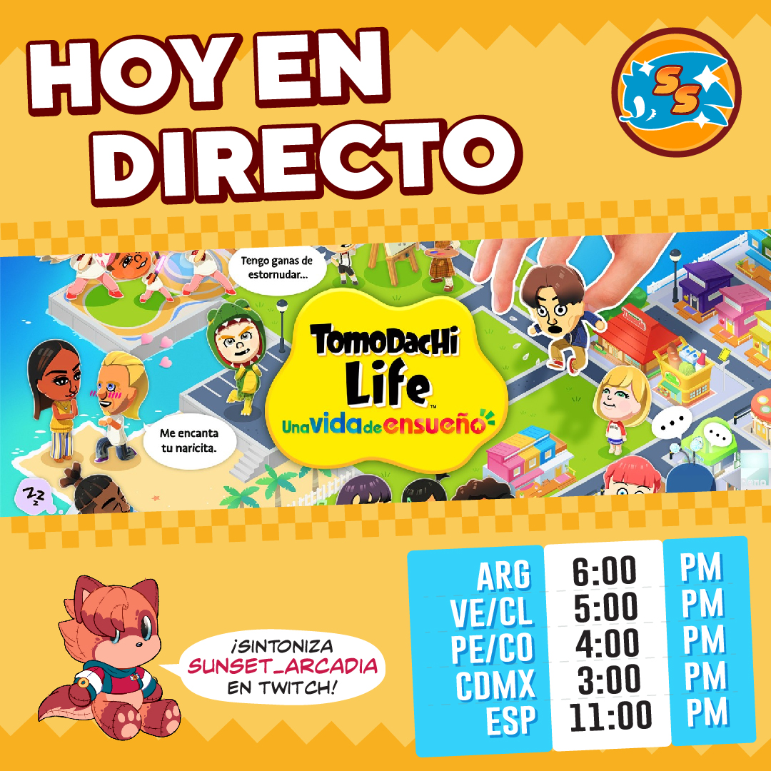 Sonic_Sunset's tweet photo. ✦✧✦ Directo de Tomodachi Life ✦✧✦
¡Hoy jugamos a "Tomodachi Life: Una vida de Ensueño" con Dex! ¡vamos a ver que hacen estos personajes en directo!
Horarios:
*18:00 hs - 🇦🇷
*17:00 hs - 🇻🇪🇨🇱
*16:00 hs - 🇵🇪🇨🇴
*15:00 hs - 🇲🇽
*23:00 hs - 🇪🇸
#SunsetStream #TomodachiLife https://t.co/POirxnCCnD