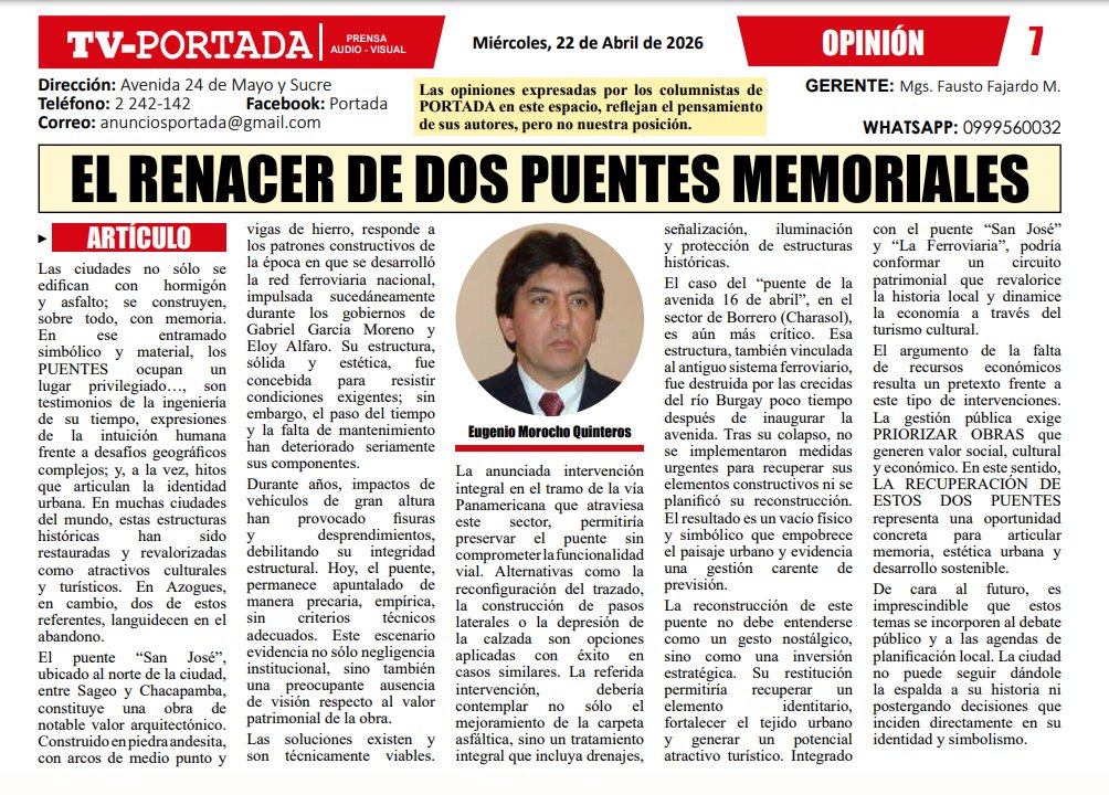 emq007's tweet photo. Que estos DOS PUENTES -uno aún en pie…, ¡por suertes!; y, el otro desaparecido-, no sean testimonios de la indiferencia y la desidia…, sino el punto de partida de una nueva etapa de recuperación y esperanza. https://t.co/7Qc9tP2PHA