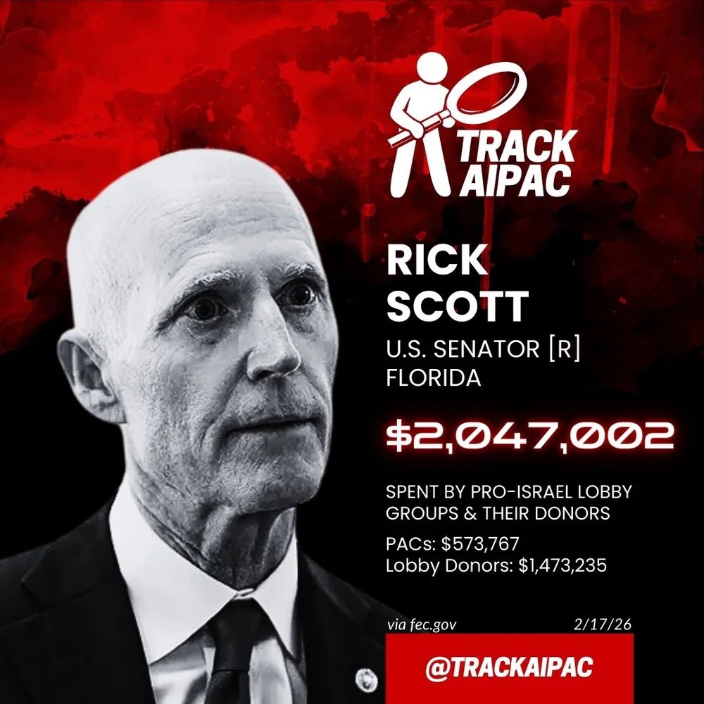 BryceMLipscomb's tweet image. MAGA favorite @SenRickScott is owned by the Israel Lobby.

His voting record shows he has done more for Israel, than he has for the people of Florida.

Israel owns the MAGA movement.