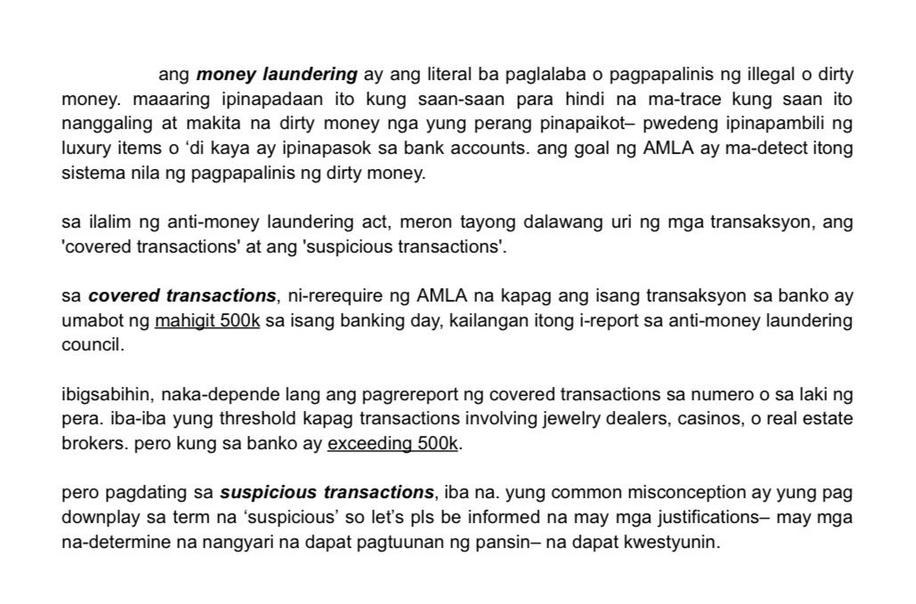 tetsuave's tweet photo. hi, nakakita lang ako ng misconception sa 'suspicious transactions', kaya subukan ko lang sanang pasimplehin

at pagtapos magbasa, sana mas maging matanong tayo. just one suspicious transaction is alr concerning, pero 33? on top pa ng 630 na covered? hahaha please, mag-isip tayo. https://t.co/s6pHoQTn8x