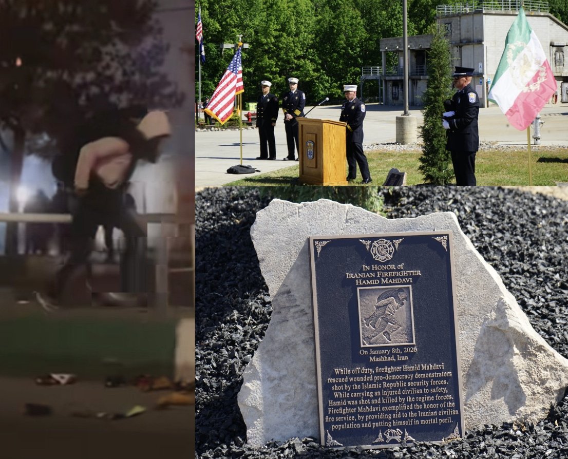 Iranians will never forget the name Hamid Mahdavi: the firefighter who gave his life to save protesters on the streets who regime forces had wounded.

He was shot dead while carrying a protester to safety on his back.

A training center in Virginia held a ceremony in his honor♥️