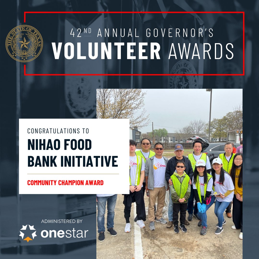 onestarfdn's tweet photo. Nearly 3 million meals delivered. HB 26 supported. Community united. The NiHao Food Bank Initiative is feeding — and strengthening — North Texas. 🍽️  @TexasFLCA @GovernorAbbott #GovernorsVolunteerAwards https://t.co/l7qBib2AcS