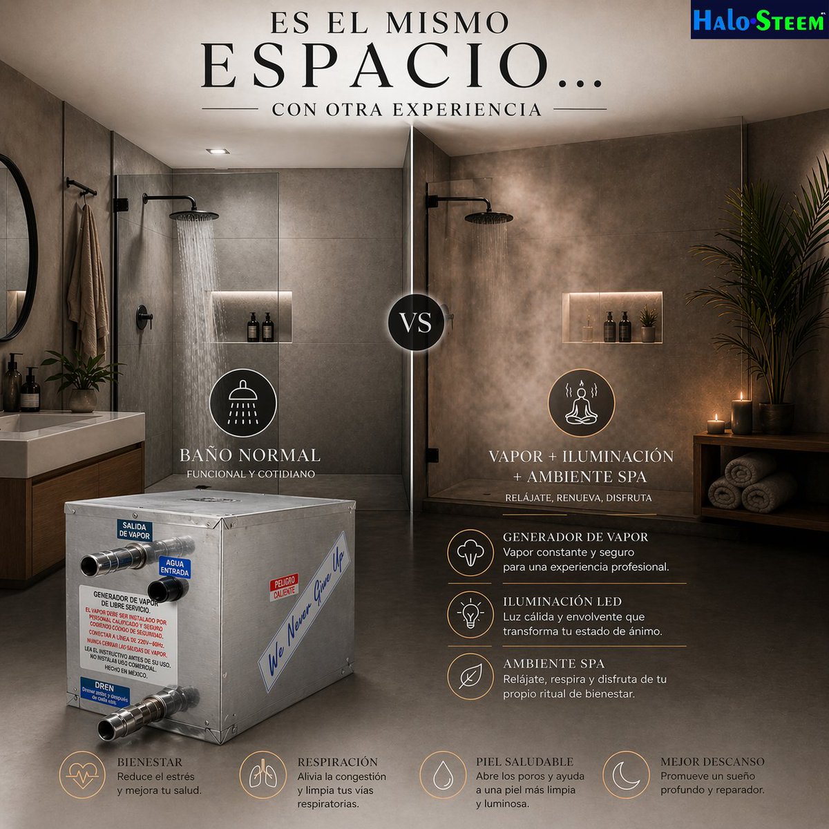 GNDVAPORMX68's tweet image. Con un generador de vapor, iluminación cálida y un ambiente diseñado para relajarte, tu rutina diaria se convierte en un ritual de bienestar. 💧🧖‍♂️
📩Cotiza hoy y recibe asesoría personalizada ¡GRATIS! 
🔗generadoresdevapor.mx
#BienestarEnCasa #SpaEnCasa #Vapor #Relajación