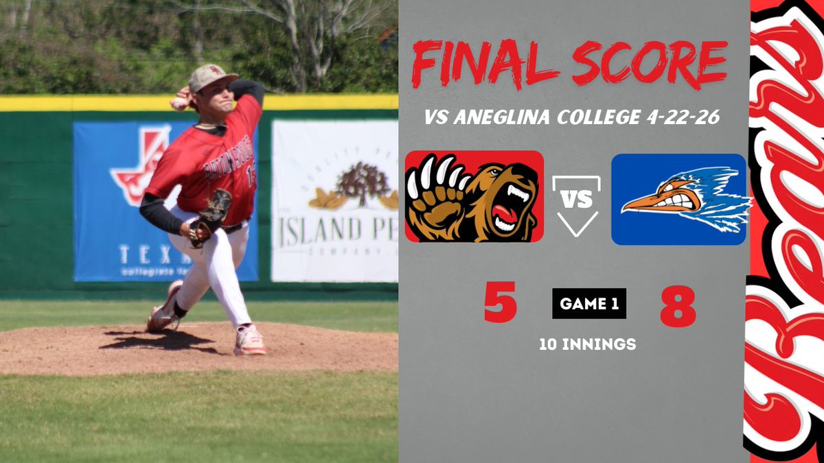 BRCC_Baseball's tweet image. The Bears suffered a tough 8-5 loss in extra innings to the Angelina College Roadrunners at Centenary College this afternoon. They'll aim to rebound this weekend with a conference series against the Nunez Pelicans in Chalmette.

#clawsup #allin #whynotus