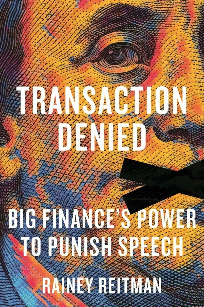 JackRhysider's tweet photo. Just finished this book by @RaineyReitman. It goes into how financial institutions silence people by cancelling their banking service. Sometimes with pressure from government, like in operation chokepoint. I recommend checking it out. https://t.co/s14yYfiZDz