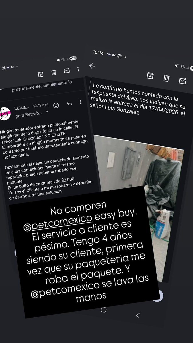 LoolaPaluzza's tweet photo. @PetcoMexico @Petco no tiene ningún interés en dar servicio a cliente .
Su paqueteria robo mi pedido de Easy buy y buscan todas las maneras de no hacerse responsables y reenviar el pedido que ya pagué. 
VERGUENZA #PROFECO @Profeco @AtencionProfeco https://t.co/0CUlIIZjwd