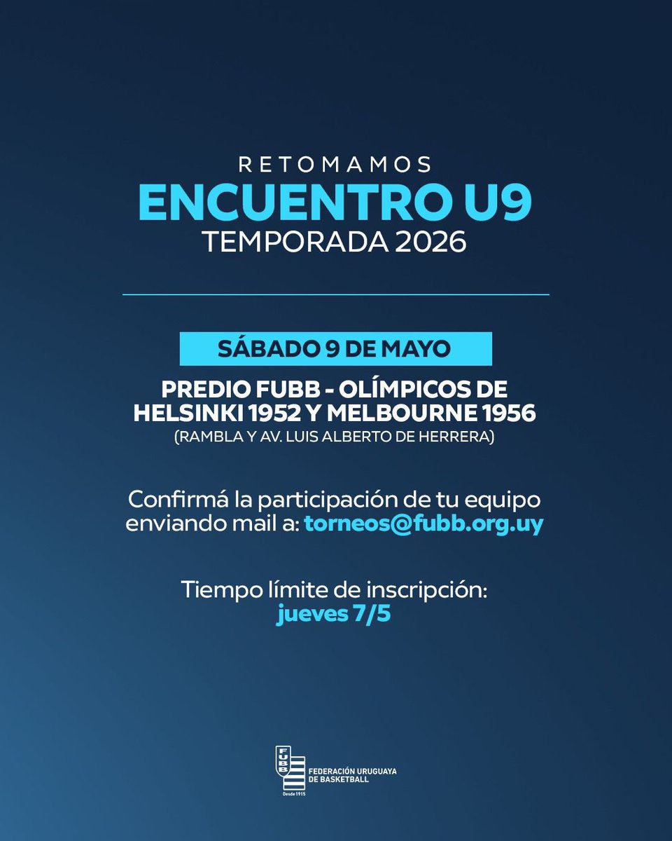 FormativasFUBB's tweet photo. 📆 Vuelven los Encuentros U9 🏀

Conocé los detalles. ¡Te esperamos! 

#SomosEquipoSomosUruguay🇺🇾 https://t.co/0DHYRpDaOE
