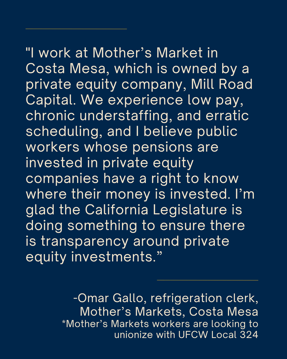 UFCWWSC8's tweet photo. SB 1319 has passed the Sen. Labor Committee! SB 1319 (Durazo &amp; Cortese) will improve transparency in alternative investments by requiring public pension funds to disclose the performance of such investments. Read our full statement here: https://t.co/qQSN65DI9T https://t.co/BTXKbHOHwC