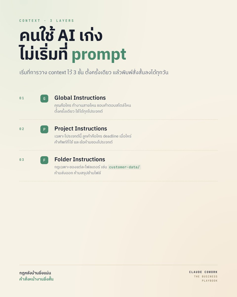 vibecodingth's tweet photo. คนใช้เก่ง วาง context ไว้ 3 ชั้น ตั้งครั้งเดียว ใช้ตลอด

01 Global Instructions
02 Project Instructions
03 Folder Instructions

แต่ละชั้นตอบคำถามคนละข้อ https://t.co/hrfnVRZSLR