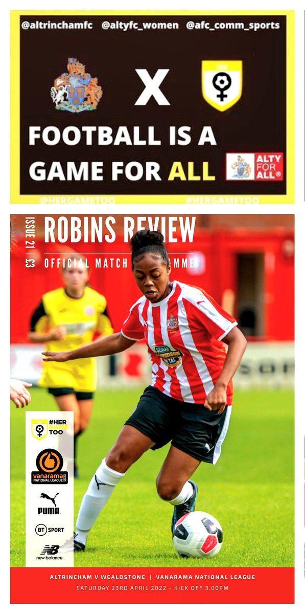 Inter_Alty1977's tweet image. 🔴OTD 2022 - ALTY v WEALDSTONE🔴

On this day (Apr23rd) in 2022, Alty were home to Wealdstone in a Nat Lge game dedicated to #hergametoo &amp;amp; AltyForAll

Alty won 4-2 thanks to goals from Kosylo(8,46), Marriott(52), &amp;amp; Mooney(56)... Stones goals via O.G.(70) &amp;amp; Umerah(77)... Att 1,657
