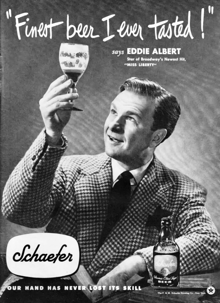 baileymarkham's tweet photo. And now a word from our sponsor: Eddie Albert #BOTD in an ad for Schaefer Beer, 1949. #classicstars #VintageAd https://t.co/NXa4fTxTpH