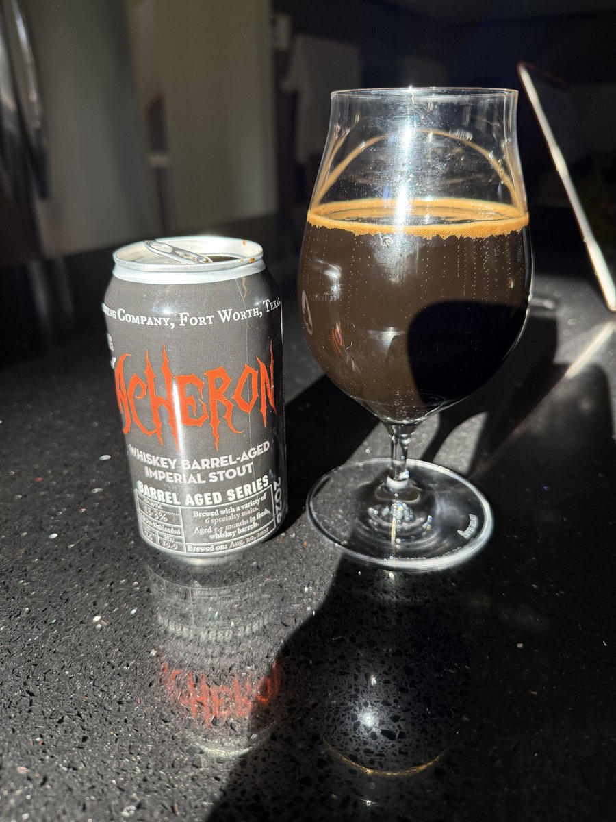 pejacoby's tweet image. 85F today, let’s throw some bright light on a dark brew!

@MartinHouseBrew Acheron 2026 barrel-ged imperial #stout

Big oaky stout, dark molasses, malty chocolate, and coffee with a mouth drying finish. 13.3%

#itsAlwaysStoutSeason #craftBeer #drinkCheck