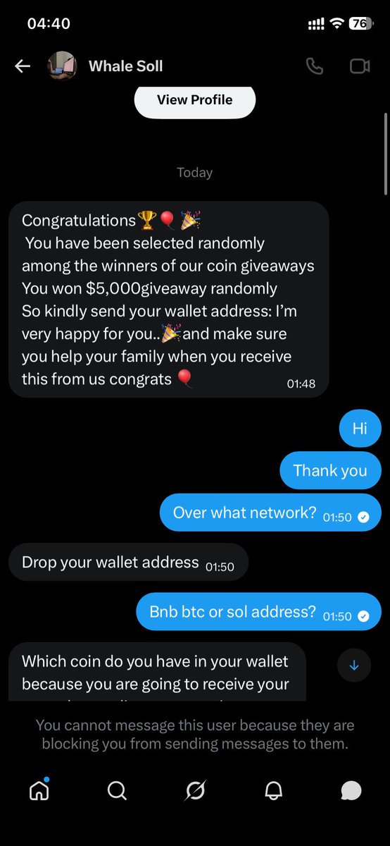 currydeal's tweet photo. Found 2 crypto scammers trying to claim that I won 5k in crypto. They kept asking me for wallet balances and details that you wouldn’t normally need when you giveaway. Beware of such scams.@Whale__SOLL_c @mrcryptoell are the two accounts that I’ve caught them on. https://t.co/ZBOgbPbiOF