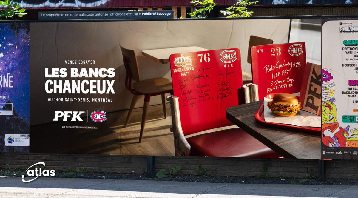 Atlasoutdoorad's tweet image. Not just a bench. A fan zone.

PFK taps into Canadiens playoff culture. 🏒

#PFK #Canadiens #OOH #Advertising

ca.bmoutdoor.com/info/pfk-lucky…