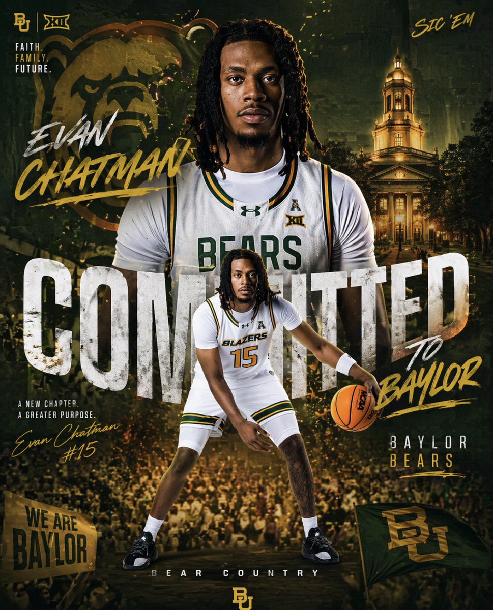 baylorcommits's tweet photo. BOOM 🐻 Baylor has landed a commitment from UAB forward Evan Chatman. Chatman is an elite defender and can get to the basket. Scott Drew strikes again! 2x in one day! #SicEm https://t.co/9Jxh52ilED
