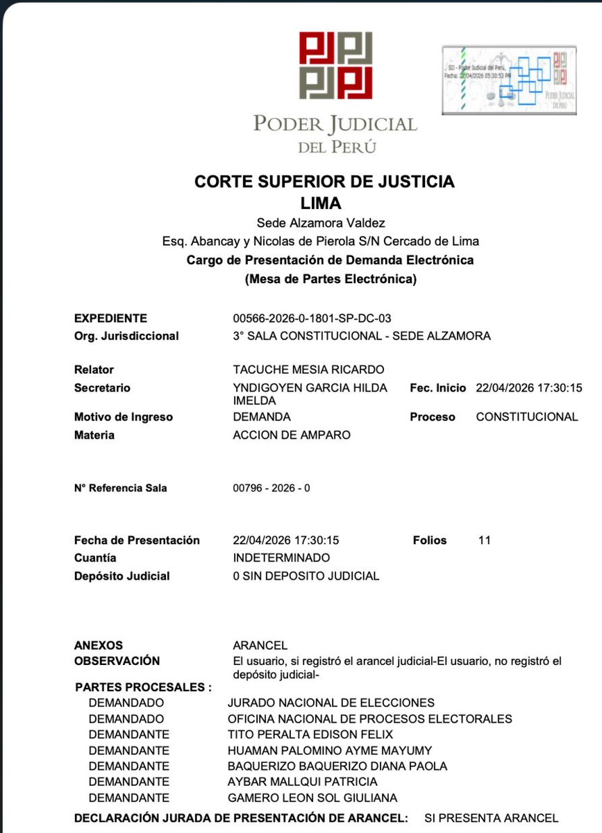 titowankalaw's tweet photo. ACCIÓN DE AMPARO EN CONTRA DEL JNE

Junto a un grupo de seis a abogados y abogadas hemos interpuesto una acción de amparo preventiva a fin de QUE NO SE CONVOQUE A ELECCIONES COMPLETARÍAS EN LIMA pues afectaría derechos fundamentales del resto del Perú. https://t.co/EgZMTLAr1V