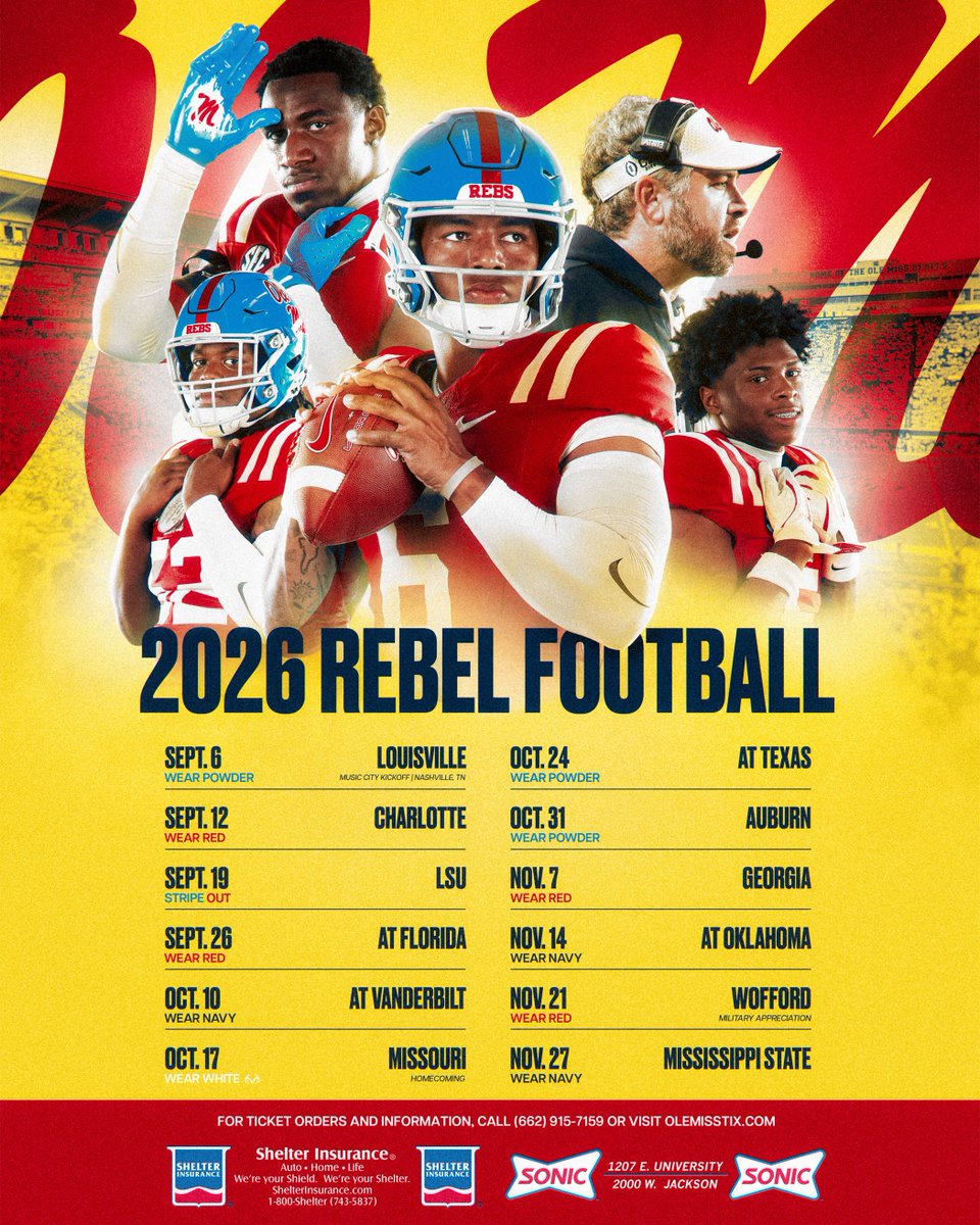 The 2026 yellow schedule poster is HERE ⚠️‼️

Don’t miss your first chance to grab a physical copy at Meet the Rebels this Saturday!

#HottyToddy
